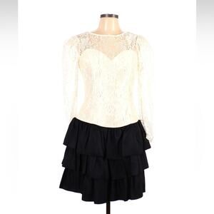 Vintage 80s Rampage lace ruffle basque waist cocktail party dress, size large